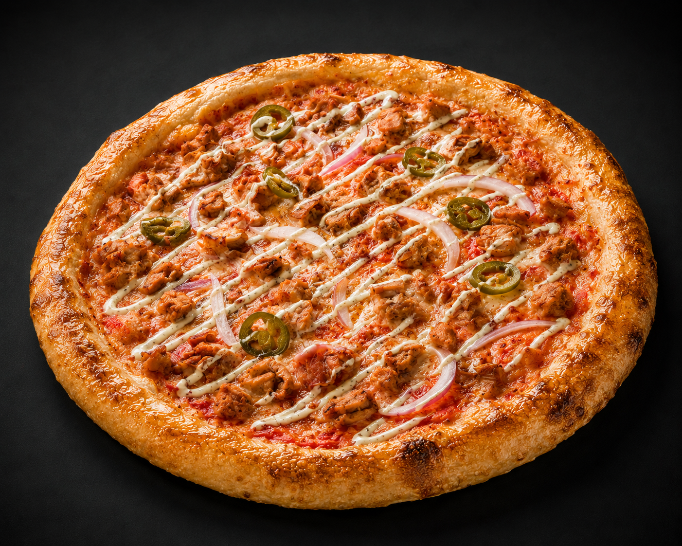 Buffalo Reckless pizza with buffalo chicken, ranch and honey