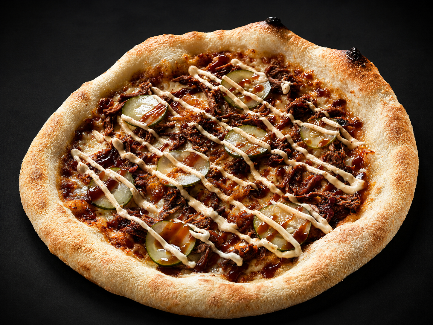 The Smokehouse pizza with smoked pulled beef, BBQ and cheddar cream