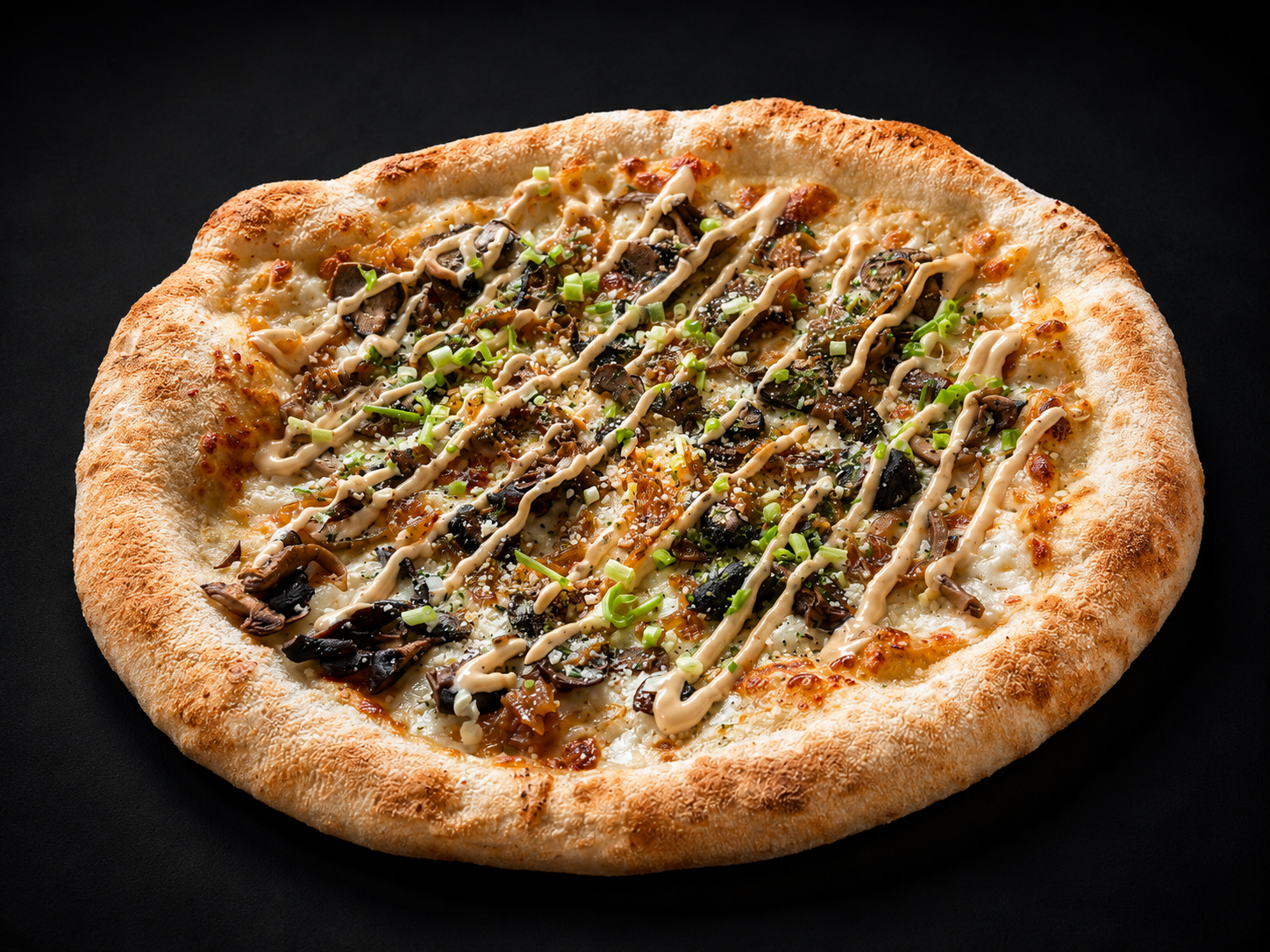 Miso Hungry veggie pizza with miso butter, mushrooms and nori