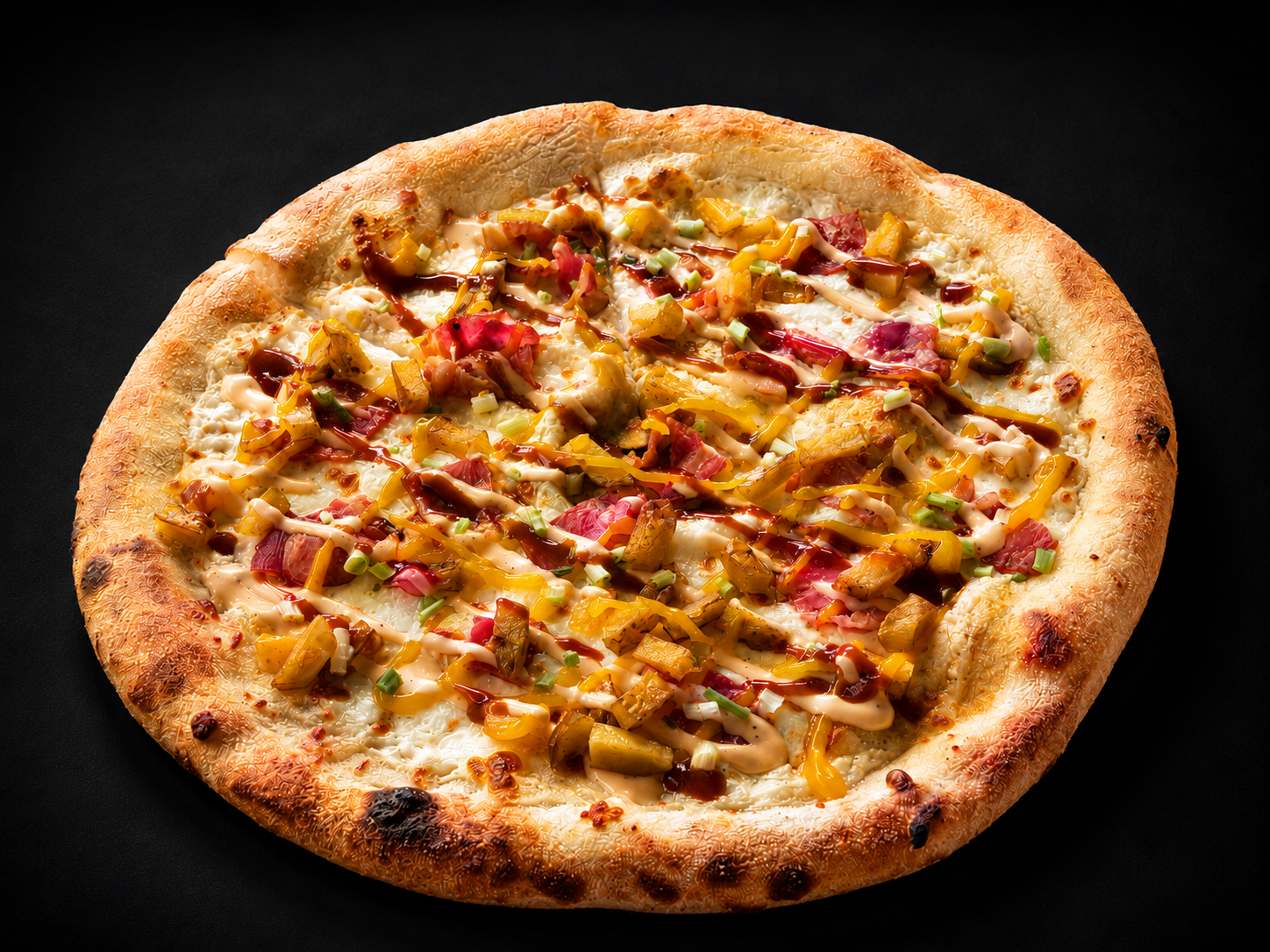 The Hangover pizza with bacon, carbocrema and fries