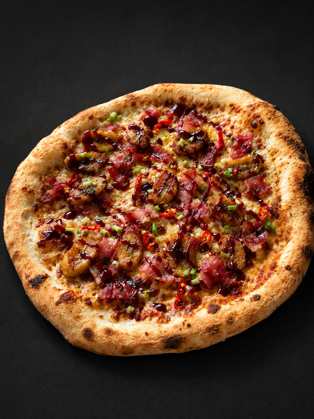 The P.B.S. pizza with peanut butter sriracha, bacon and banana