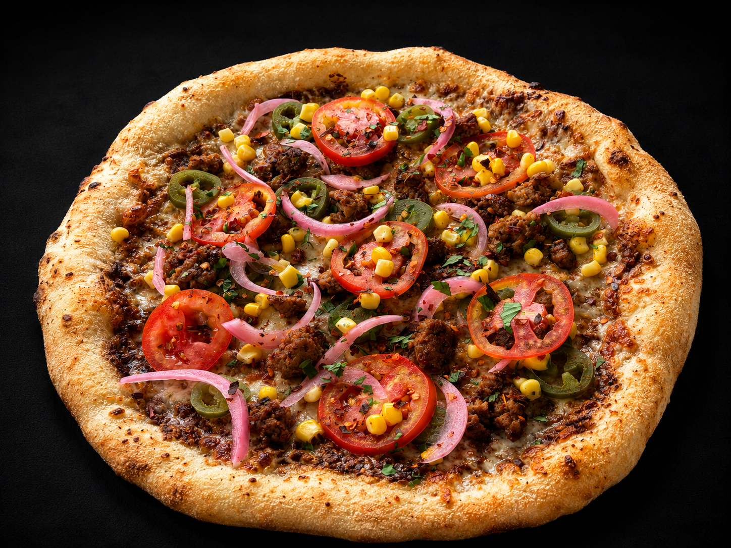 El Loco pizza with black bean, chorizo, jalapenos and cheddar