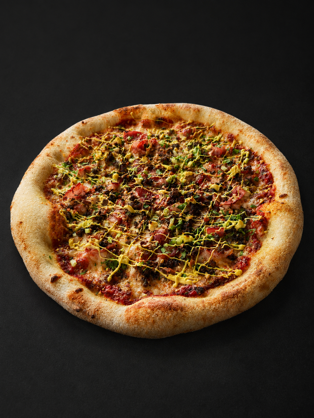 Red Dragon Rising pizza with Sichuan spice, mirin bacon and peppercorn